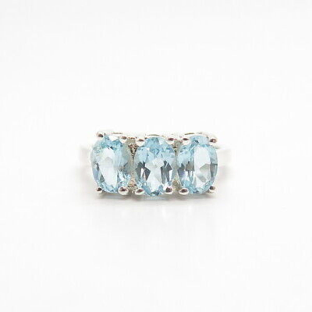 925 Sterling Silver Real Blue Topaz Gemstone Ring Size 7 1/4 - Picture 3 of 7
